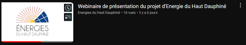 Webinaire de présentation du projet d'Energies du Haut Dauphiné